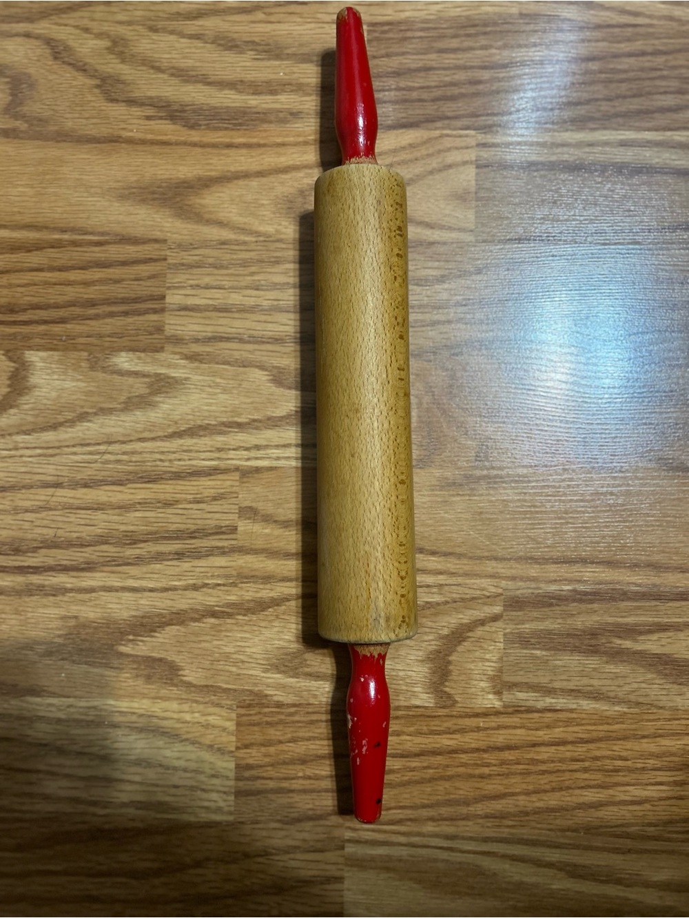 Vintage Wood Rolling Pin with Red Handles - Home Accents 1940s